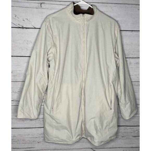 Eileen Fisher Full Zip Fleece Lined Jacket Women Size M Light Beige Soft Neutral - Picture 1 of 11